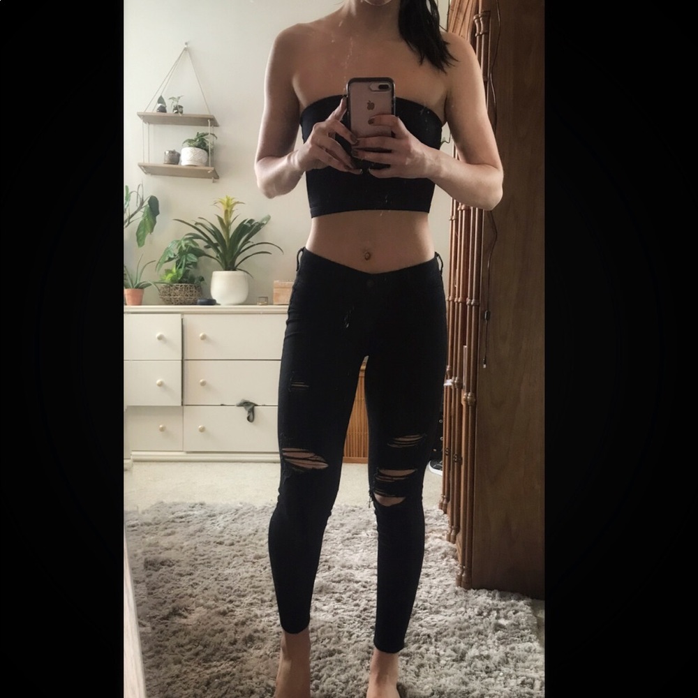 Low rise black ripped Hollister jean leggings